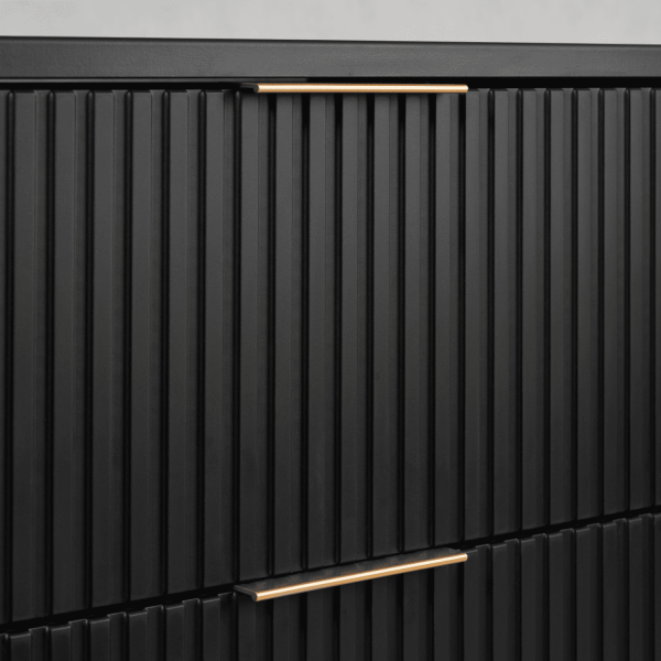 Szafka Łazienkowa pod Umywalkę 80 cm Czarna ELEGANCE Zbliżenie na Front Szuflady