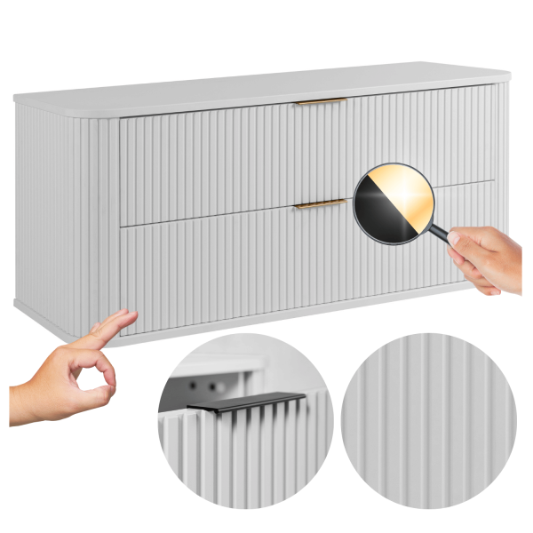Elegancka Szafka Łazienkowa Wisząca pod Umywalkę Ryflowana 120 cm Biała ELEGANCE