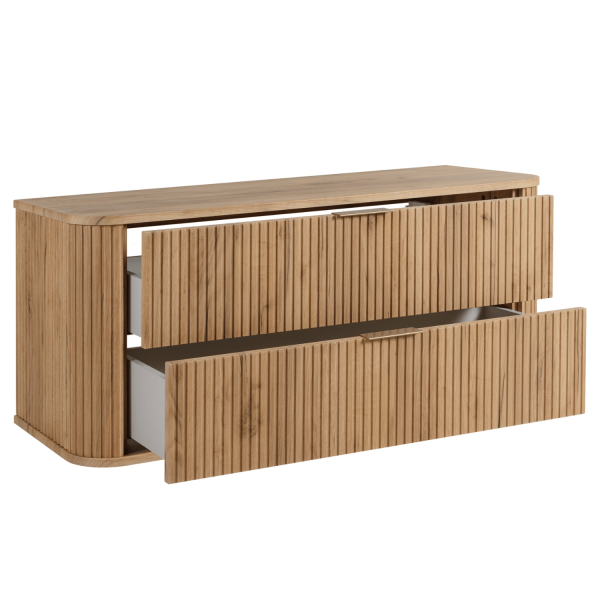 Stylowa Wisząca Szafka Ryflowana 120 cm Łazienkowa pod Umywalkę Złoty Dąb Nowoczesna ELEGANCE