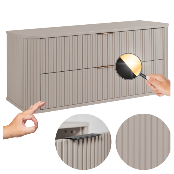 Nowoczesna Kaszmirowa Szafka pod Umywalkę do Łazienki 120 cm Ryflowana Beż ELEGANCE