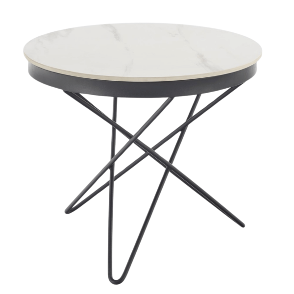 Okrągły Stolik Kawowy 60 cm Designerski Biały Marmur do Salonu Loft LEILA 2 Halmar