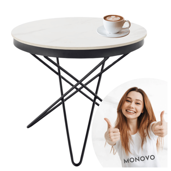 Okrągły Stolik Kawowy 60 cm Designerski Biały Marmur do Salonu Loft LEILA 2 Halmar