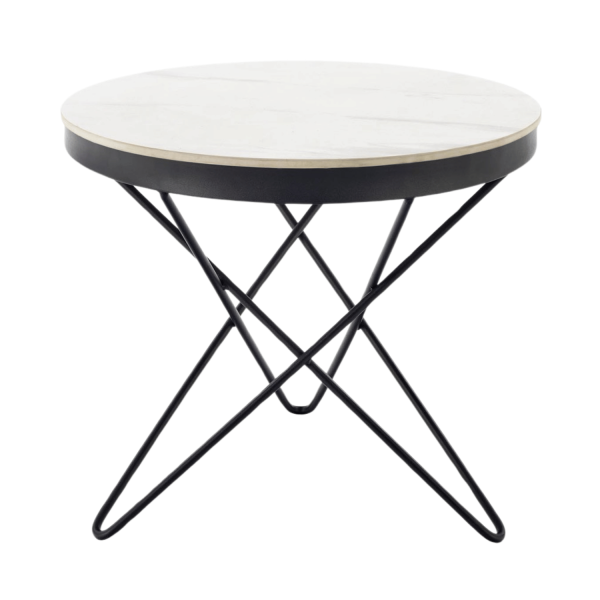Okrągły Stolik Kawowy 60 cm Designerski Biały Marmur do Salonu Loft LEILA 2 Halmar