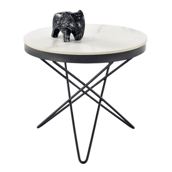 Okrągły Stolik Kawowy 60 cm Designerski Biały Marmur do Salonu Loft LEILA 2 Halmar