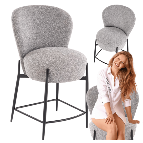 Elegancki Hoker Tapicerowany Popielaty Krzesło Barowe Do Kuchni i Baru Loft H126 Halmar