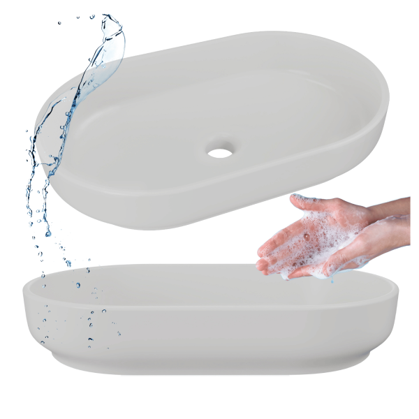 Umywalka Nablatowa Owalna do Łazienki 55 cm Ceramiczna Stawiana Jasny Beton Szara Matowa RIVER 2 COMAD