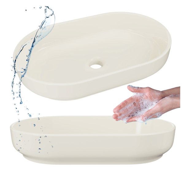 Umywalka do Łazienki Matowa Nablatowa Owalna 55 cm Kość Słoniowa Kremowa RIVER 2 COMAD