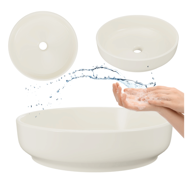 Umywalka Nablatowa do Łazienki Kość Słoniowa Okrągła Kremowa Mat Pastelowa 40 cm RIVER 1 COMAD