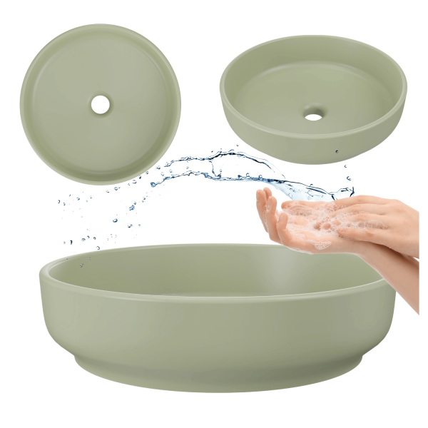 Umywalka Pastelowa Matowa Zielona Okrągła 40 cm Nablatowa Łazienkowa RIVER 1 COMAD