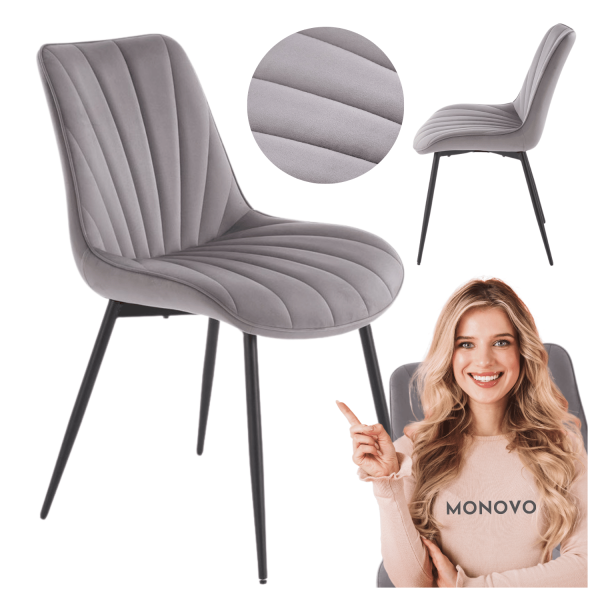 Nowoczesne Welurowe Krzesło do Salonu Jadalni Pikowane Szare Popielate Loft Velvet K589 Halmar