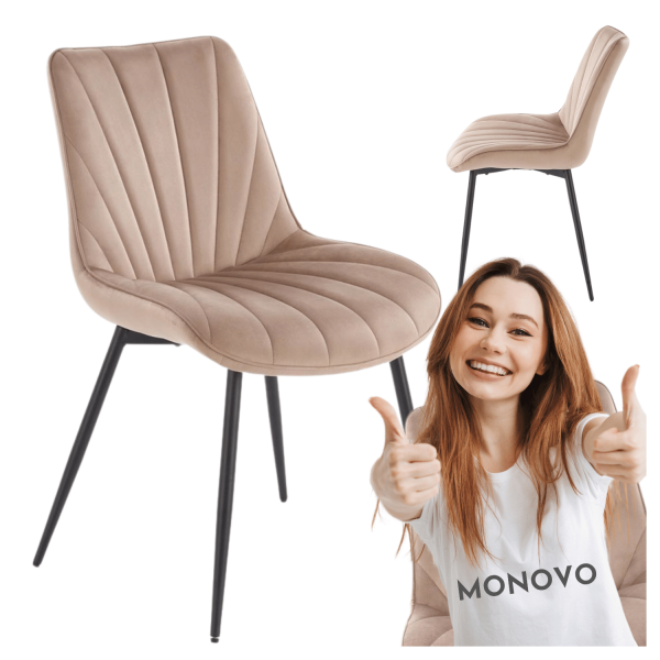 Nowoczesne Welurowe Krzesło do Salonu Jadalni Beżowe Pikowane Loft Velvet K589 Halmar