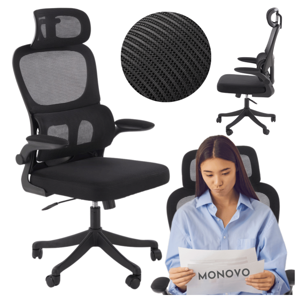 Nowoczesny Ergonomiczny Fotel Obrotowy Biurowy do Biurka Czarny z Mechanizmem TILT Siatka SOREN Halmar