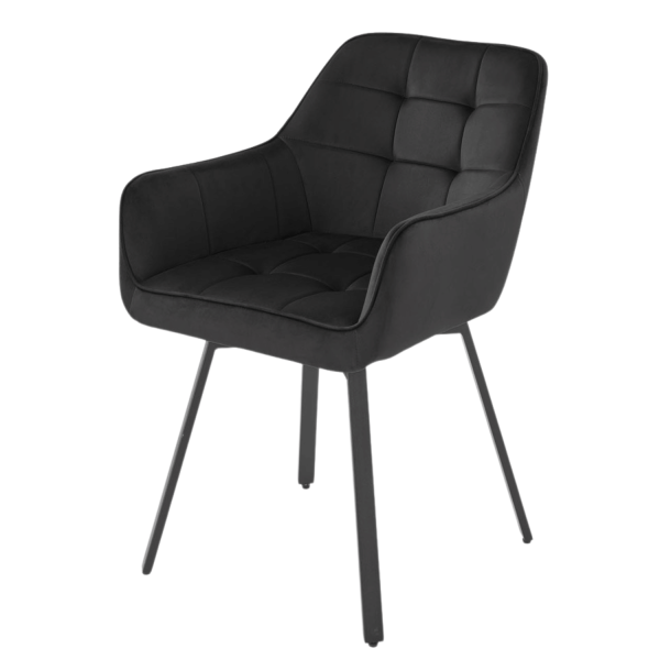 Nowoczesne Krzesło Obrotowe z Podłokietnikami do Salonu Jadalni Pikowane Welurowe Czarne Velvet Loft K588  Halmar