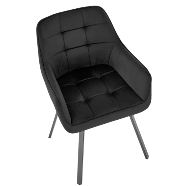 Nowoczesne Krzesło Obrotowe z Podłokietnikami do Salonu Jadalni Pikowane Welurowe Czarne Velvet Loft K588  Halmar