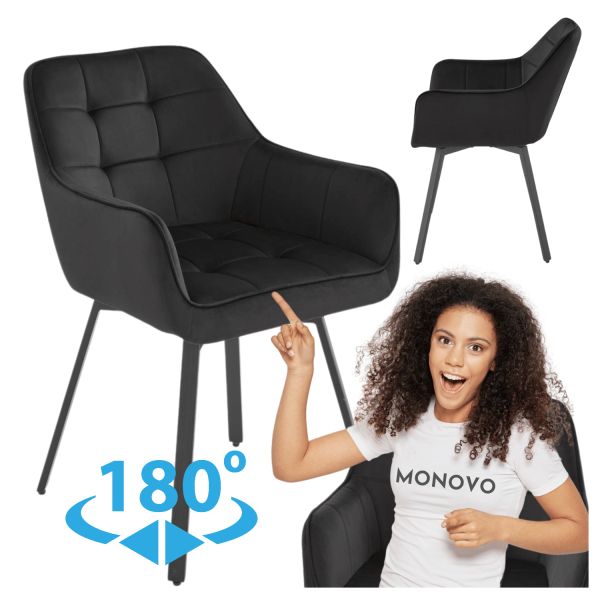 Nowoczesne Krzesło Obrotowe z Podłokietnikami do Salonu Jadalni Pikowane Welurowe Czarne Velvet Loft K588  Halmar