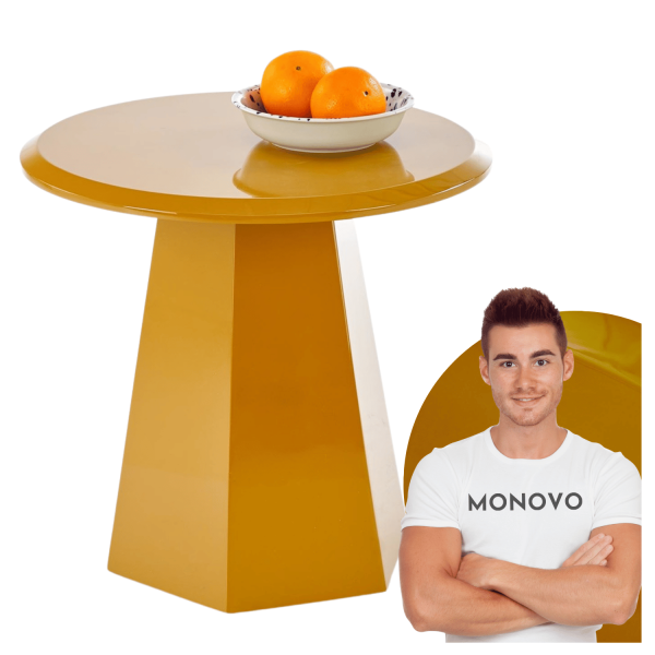 Nowoczesny Okrągły Stolik Kawowy 50 cm Żółty Musztardowy Lakierowany do Salonu Ława LOCA Halmar