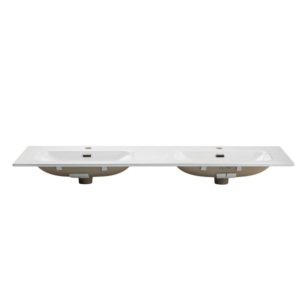 Umywalka Meblowa Ceramiczna 141x46 cm Dwukomorowa Podwójna do Łazienki Biała Prostokątna FLY COMAD
