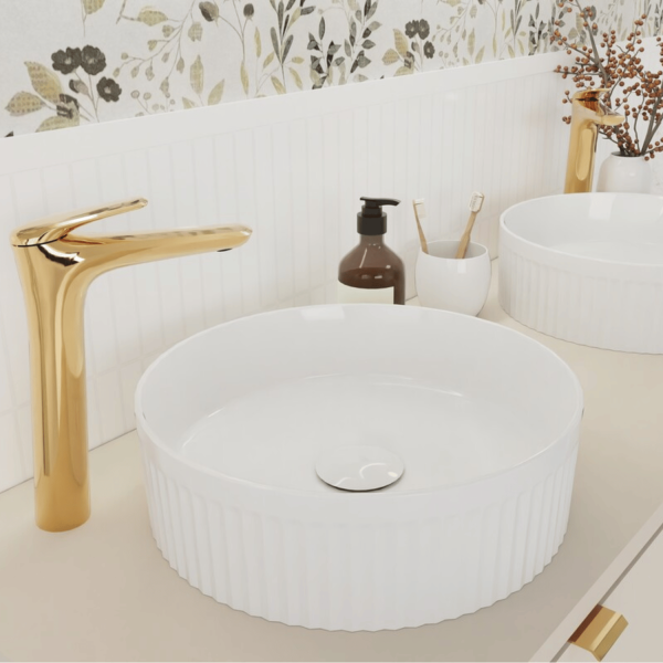 Nowoczesna Umywalka Nablatowa Okrągła 36 cm Ceramiczna Mała do Łazienki Biała Błyszcząca BEYOND 2 Comad