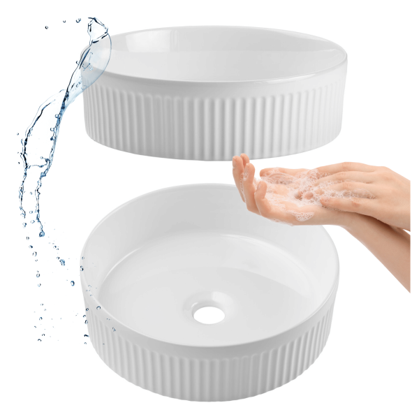 Nowoczesna Umywalka Nablatowa Okrągła 36 cm Ceramiczna Mała do Łazienki Biała Błyszcząca BEYOND 2 Comad