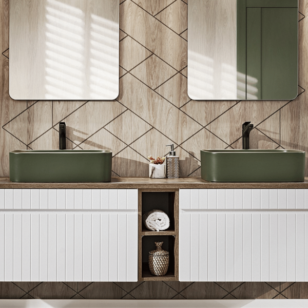 Umywalka Nablatowa 60 cm Butelkowa Zieleń Ceramiczna Łazienkowa COMAD
