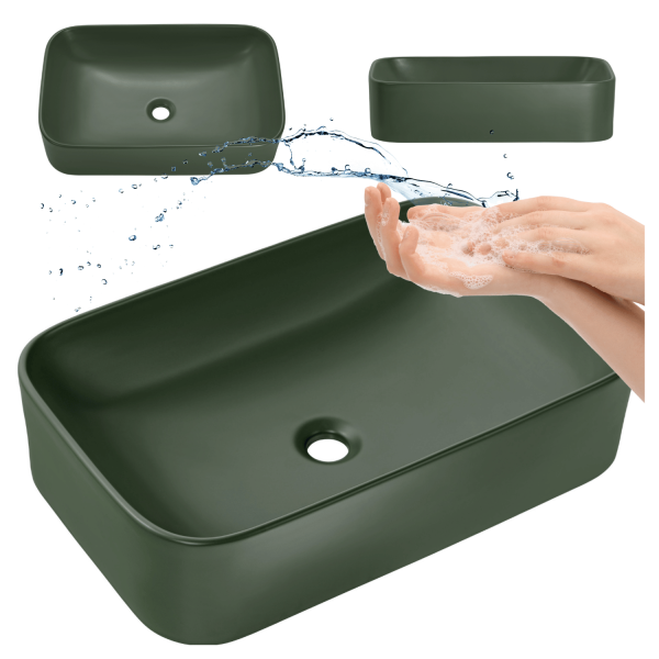 Umywalka Nablatowa 60 cm Butelkowa Zieleń Ceramiczna Łazienkowa COMAD