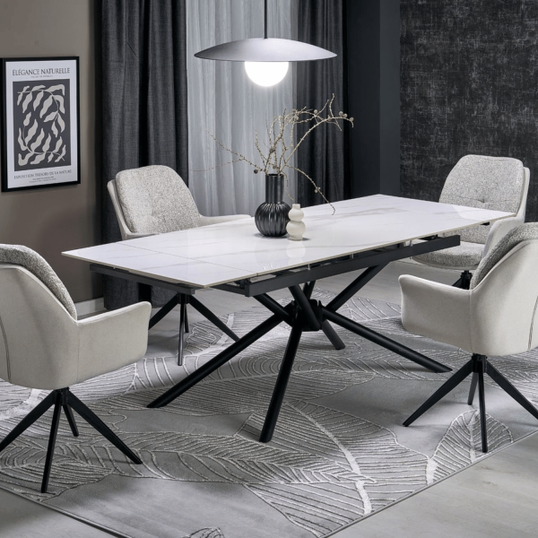 Obrotowe Krzesło Tapicerowane Kubełkowe do Jadalni Salonu Nowoczesne Szare Popielate z Podłokietnikami K591 Halmar