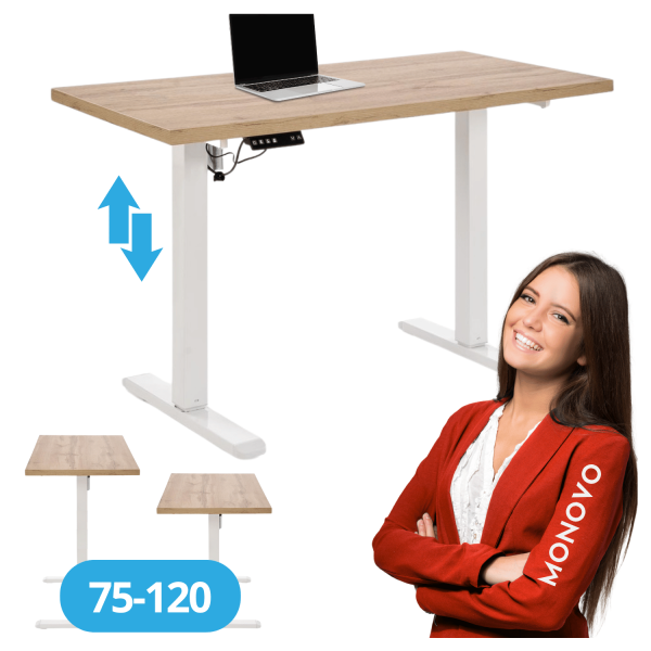 Nowoczesne Biurko 120 cm Elektryczne z Regulacją Wysokości Komputerowe Dąb Artisan Biały Stelaż B54 Halmar