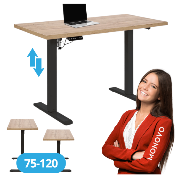 Nowoczesne Biurko 120 cm Elektryczne z Regulacją Wysokości Komputerowe Dąb Artisan Czarny Stelaż B54 Halmar