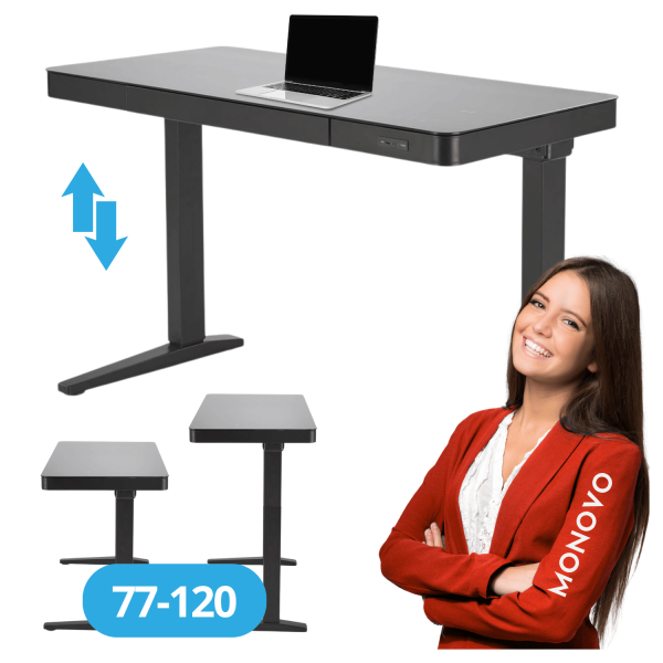 Biurko Elektryczne Regulowane Nowoczesne Metalowe z Funkcją Regulacji Wysokości B52 Czarne Szklane Halmar