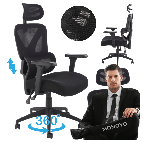 Ergonomiczny Fotel Obrotowy Biurowy Gabinetowy Czarny MULTIBLOCK Siatka Halmar ASTRAL