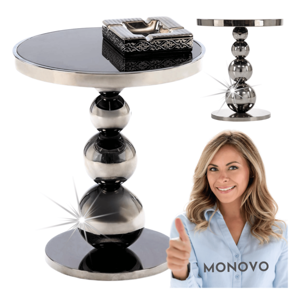 Stolik Kawowy Okrągły Nowoczesny do Salonu Czarny Srebrny Ława Glamour CARLA Halmar