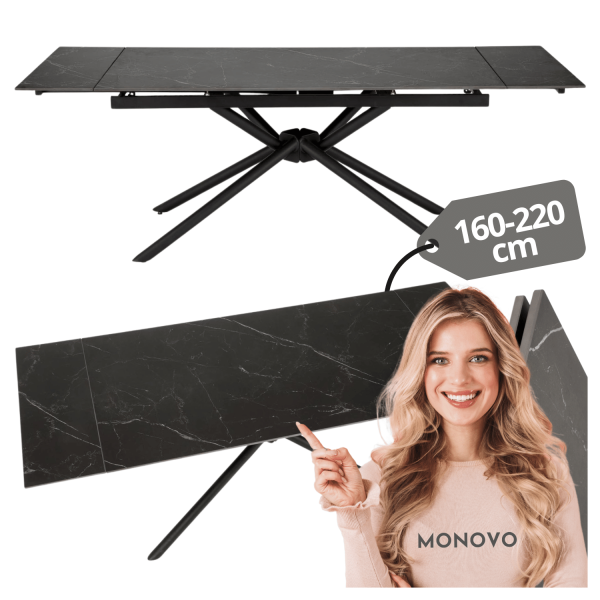 Nowoczesny Designerski Stół Rozkładany 160-220x90 cm do Salonu Jadalni Czarny Marmur VITORINO Halmar