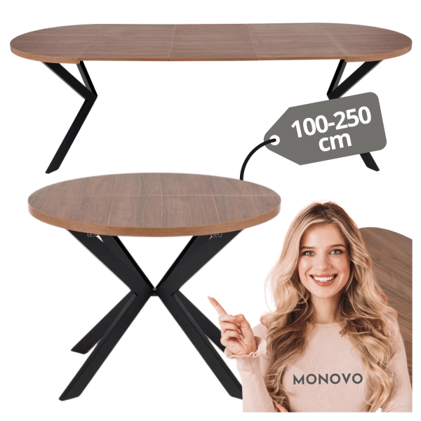 Stół Rozkładany Loft do Salonu Jadalni Okrągły 100-250x100 cm Orzechowy Czarny PERONI Halmar