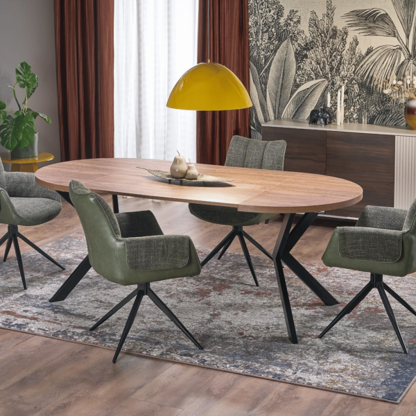 Stół Rozkładany Loft do Salonu Jadalni Okrągły 100-250x100 cm Orzechowy Czarny PERONI Halmar
