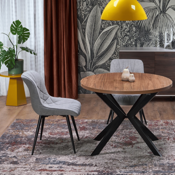 Stół Rozkładany Loft do Salonu Jadalni Okrągły 100-250x100 cm Orzechowy Czarny PERONI Halmar