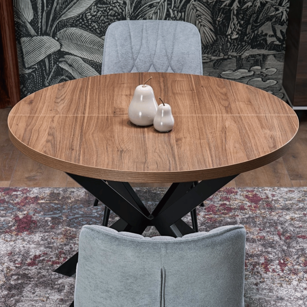 Stół Rozkładany Loft do Salonu Jadalni Okrągły 100-250x100 cm Orzechowy Czarny PERONI Halmar