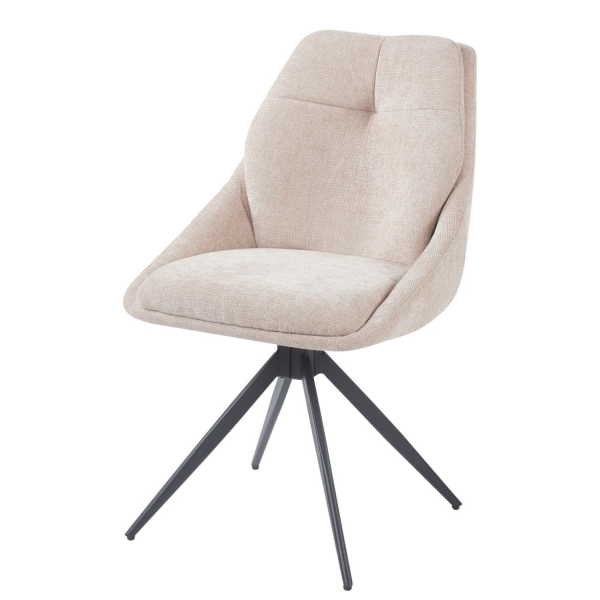 Beżowe Nowoczesne Krzesło Tapicerowane Obrotowe do Salonu Jadalni Loft Beżowa Tkanina FLOSY