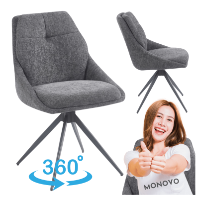 Nowoczesne Krzesło Tapicerowane Obrotowe Do Salonu Jadalni Loft Szare Szara Tkanina FLOSY