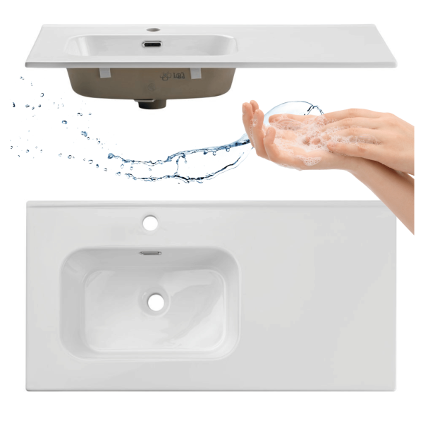 Umywalka Meblowa 91x46 cm Łazienkowa Ceramiczna Biała Błyszcząca z Blatem GO 2 L COMAD