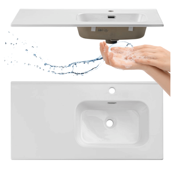 Umywalka Meblowa 91x46 cm Wpuszczana z Blatem Ceramicznym Biały Połysk GO 2 R COMAD