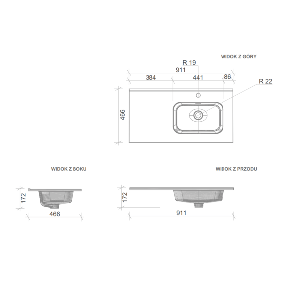 Umywalka Meblowa 91x46 cm Wpuszczana z Blatem Ceramicznym Biały Połysk GO 2 R COMAD