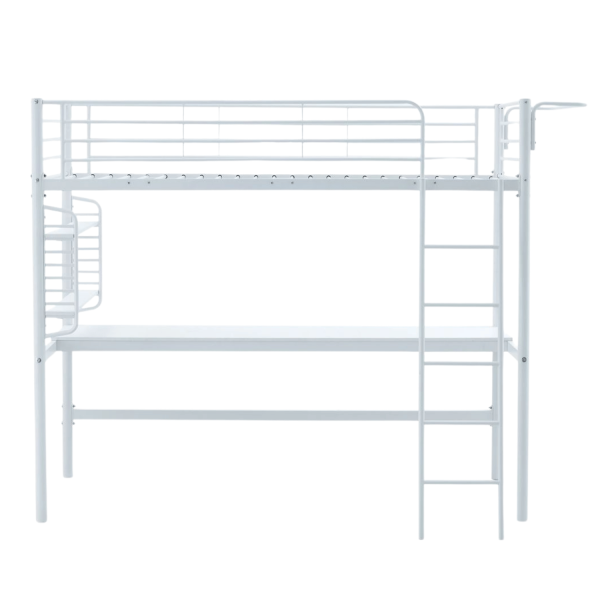 Nowoczesne Łóżko Piętrowe 90x200 cm z Biurkiem i Organizerem Metalowe Białe DOLCE Halmar