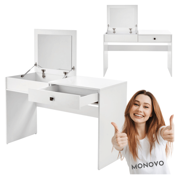 Nowoczesna Biała Toaletka Prostokątna Glamour z Szufladą i Lustrem MEGAN Halmar