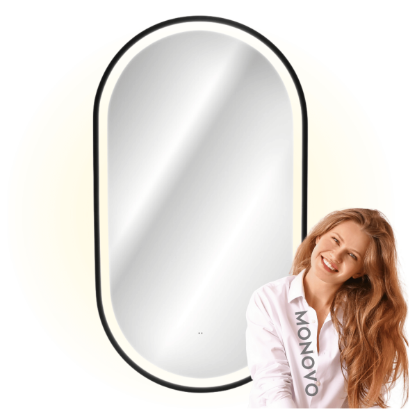 Lustro Owalne do Łazienki w Ramie Czarne LED 90 cm Podświetlane APOLLO 2 COMAD