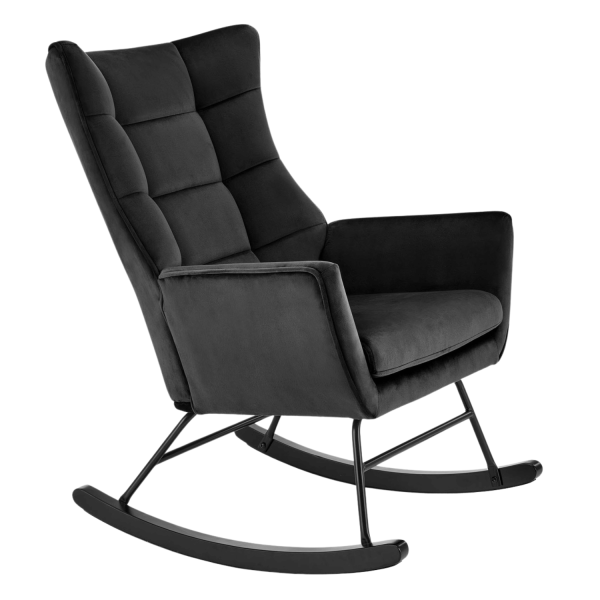 Fotel Tapicerowany do Salonu Welurowy Pikowany Bujany na Płozach z Podłokietnikami Czarny BAZALTO Halmar