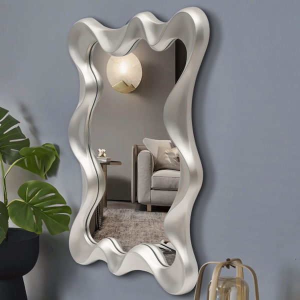 Lustro Ścienne Wiszące Glamour w Ramie Srebrne Antyczne Prostokątne Nowoczesne DECO HALMAR