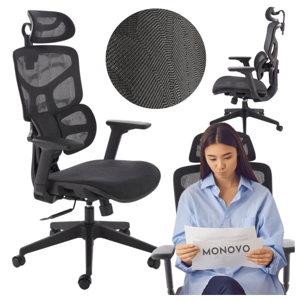 Ergonomiczny Fotel Biurowy Obrotowy z Siatki Gabinetowy MULTIBLOCK Czarny Siatka MACAR Halmar