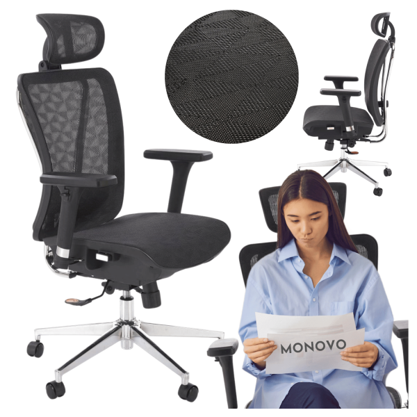 Ergonomiczny Fotel Biurowy Obrotowy Gabinetowy do Biurka MULTIBLOCK Czarny Siatka VIXEN Halmar