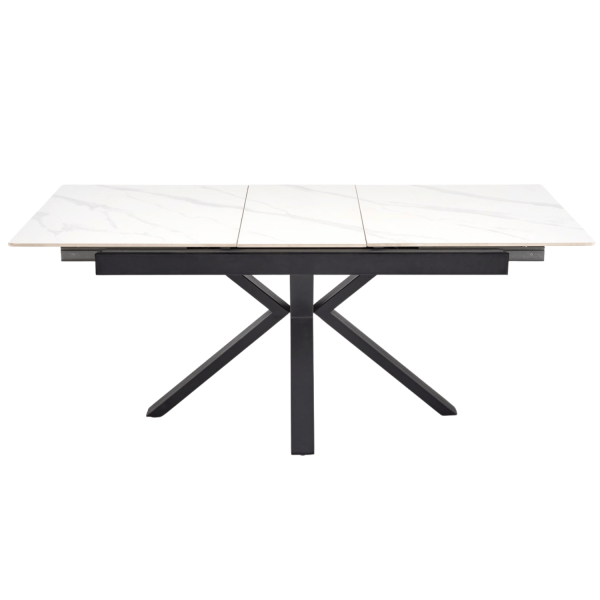 Nowoczesny Rozkładany Stół Prostokątny 140-180x85 cm do Jadalni Biały Marmur Matowy PLATAN Halmar