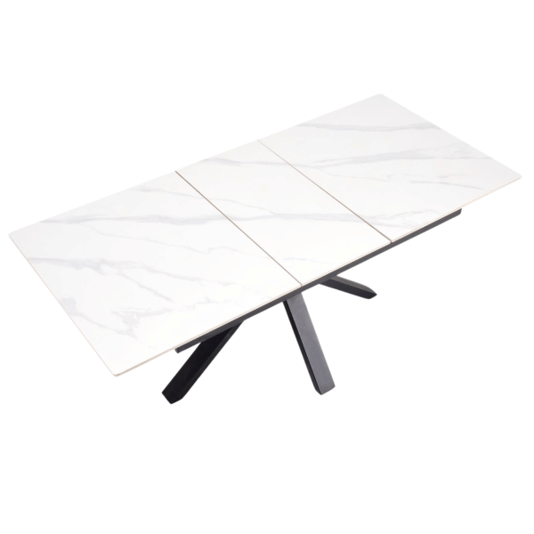 Nowoczesny Rozkładany Stół Prostokątny 140-180x85 cm do Jadalni Biały Marmur Matowy PLATAN Halmar